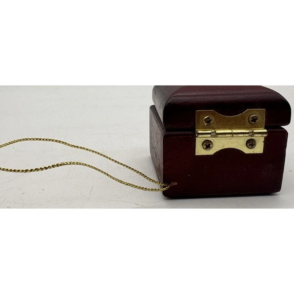 Vintage Cherry Wood Ring  Box Hinge Snap Closure Velvet Lined ornament